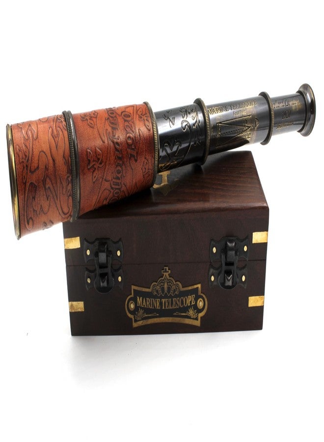 OCEAN REPLICAS Nautical Vintage Brass & Leather Handheld Telescope with Wooden Case - Pirate Spyglass, Sailor Gift, Functional Nautical Scope for Outdoor, Marine, and Home Decor - Image 3